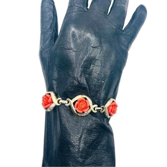 Mid Century Sarah Coventry Set Fashion 1960s Necklace and Bracelet Coral Roses - Picture 10 of 12